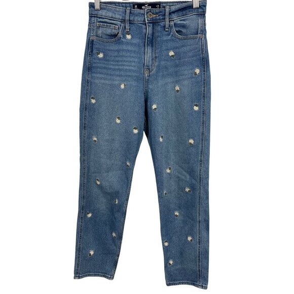 Hollister Denim - Hollister Ultra High Rise Mom Jeans 3 26 X 27Embroidery Flower Denim Zip EUC